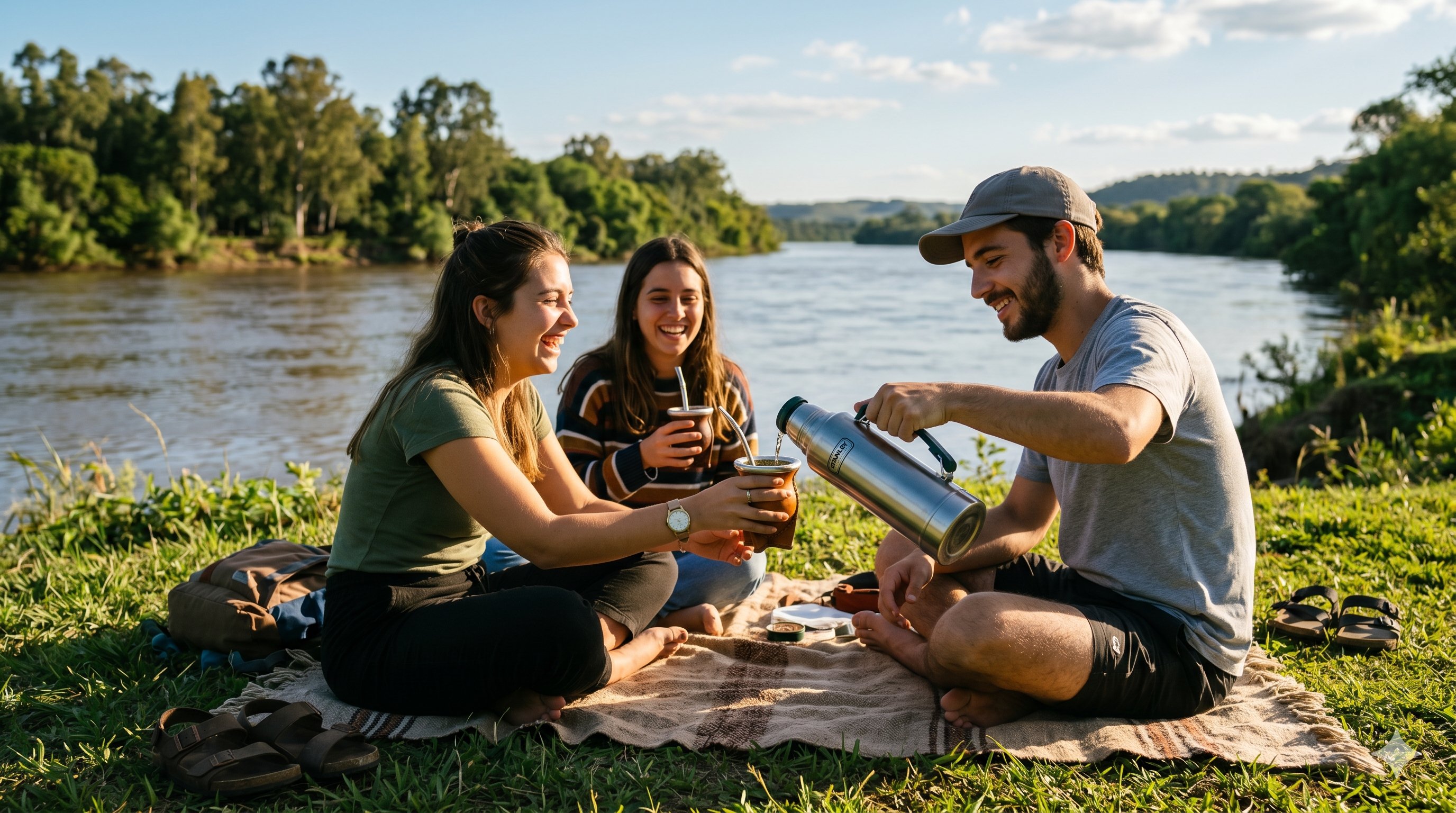 Amigos tomando mate en Santa Elena